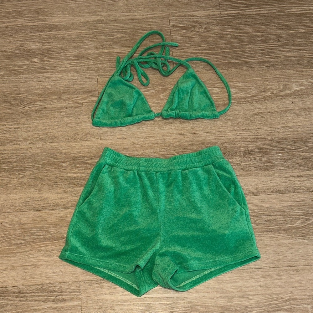 Vibrant Green Athletic Shorts Set